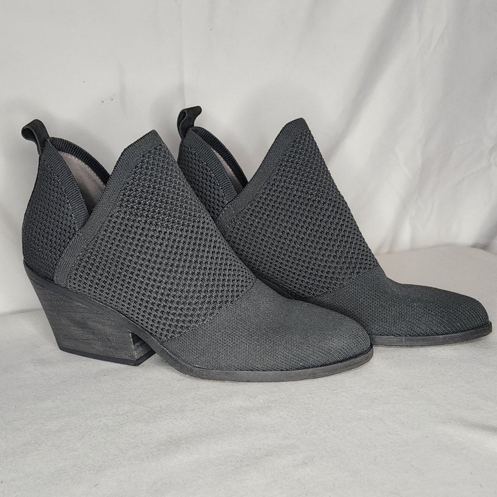 Eileen Fisher Womens 8 Knit Ankle Booties V-Cut Wedge Heel Charcoal Grey Black